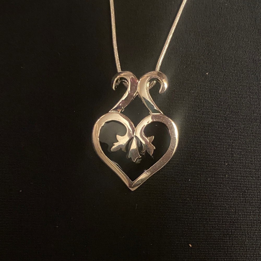 Sterling Silver Black Heart Pendant Necklace